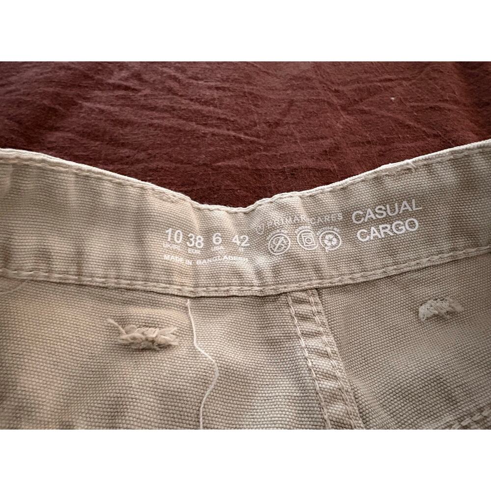 Primark Tan Cargo Pants Utility Gorpcore Straight Leg Cotton Casual Tan Sz 6 - Picture 4 of 7